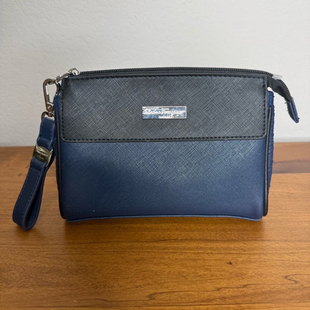 Salvatore Ferragamo X Eva Air Makeup Toiletry Bag Blue Black Zip Clutch. - Picture 7 of 7